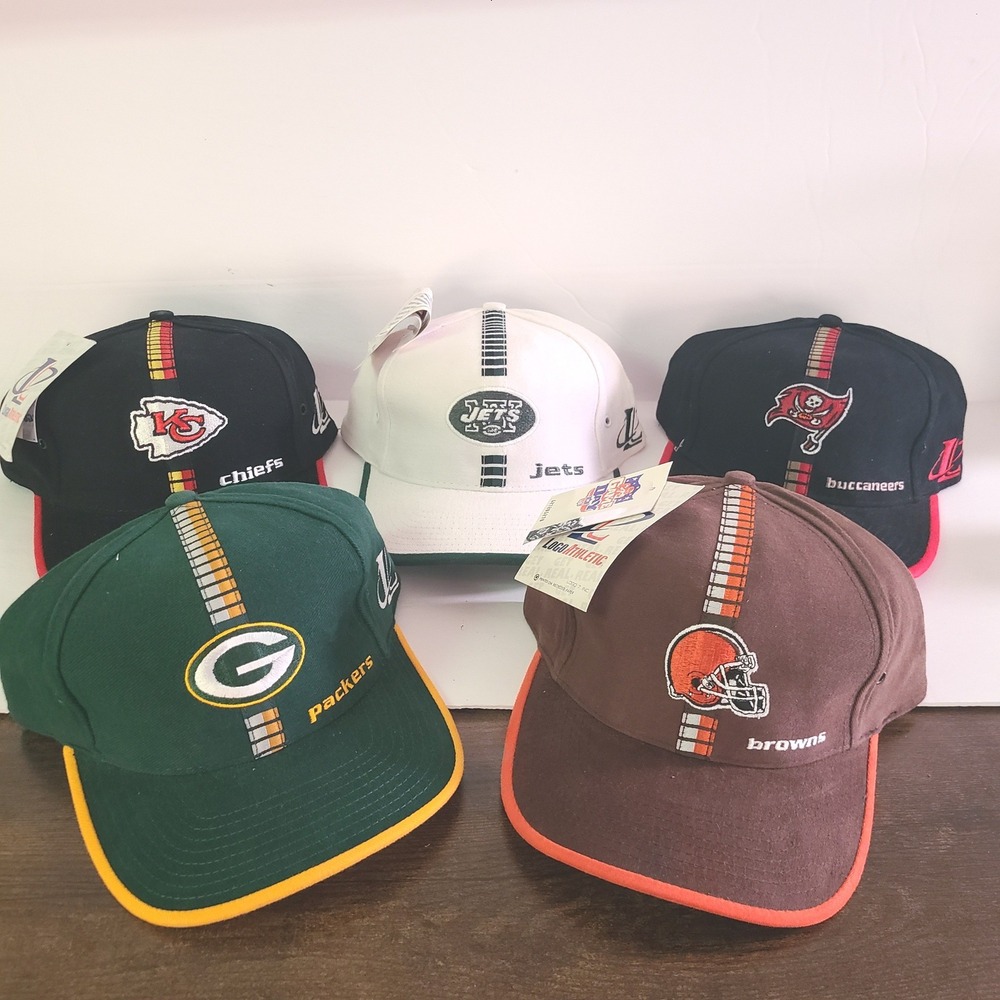 Vintage Logo Athletic NFL Hat Chiefs Jets Bucs Packers Browns Cap Mens Lot of 5